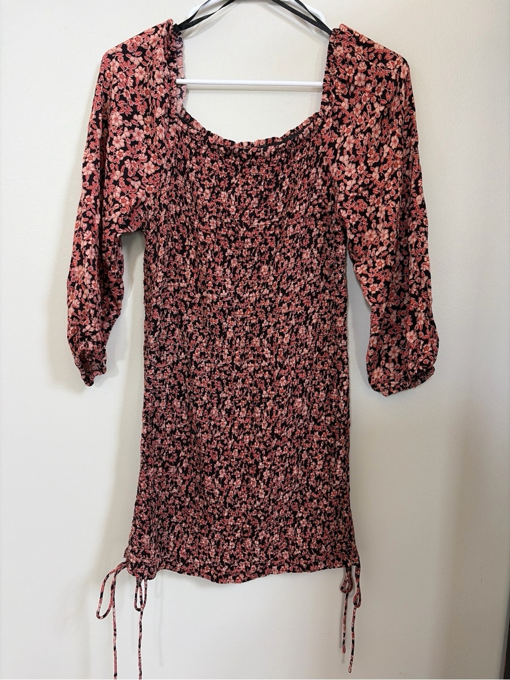Jessica Simpson Pink Floral Smocked Mini Dress with Puff Sleeves